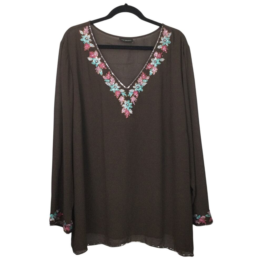 Lane Bryant Boho Floral Sheer Cottage Beaded Sequins Feminine Lightweight Top 4X